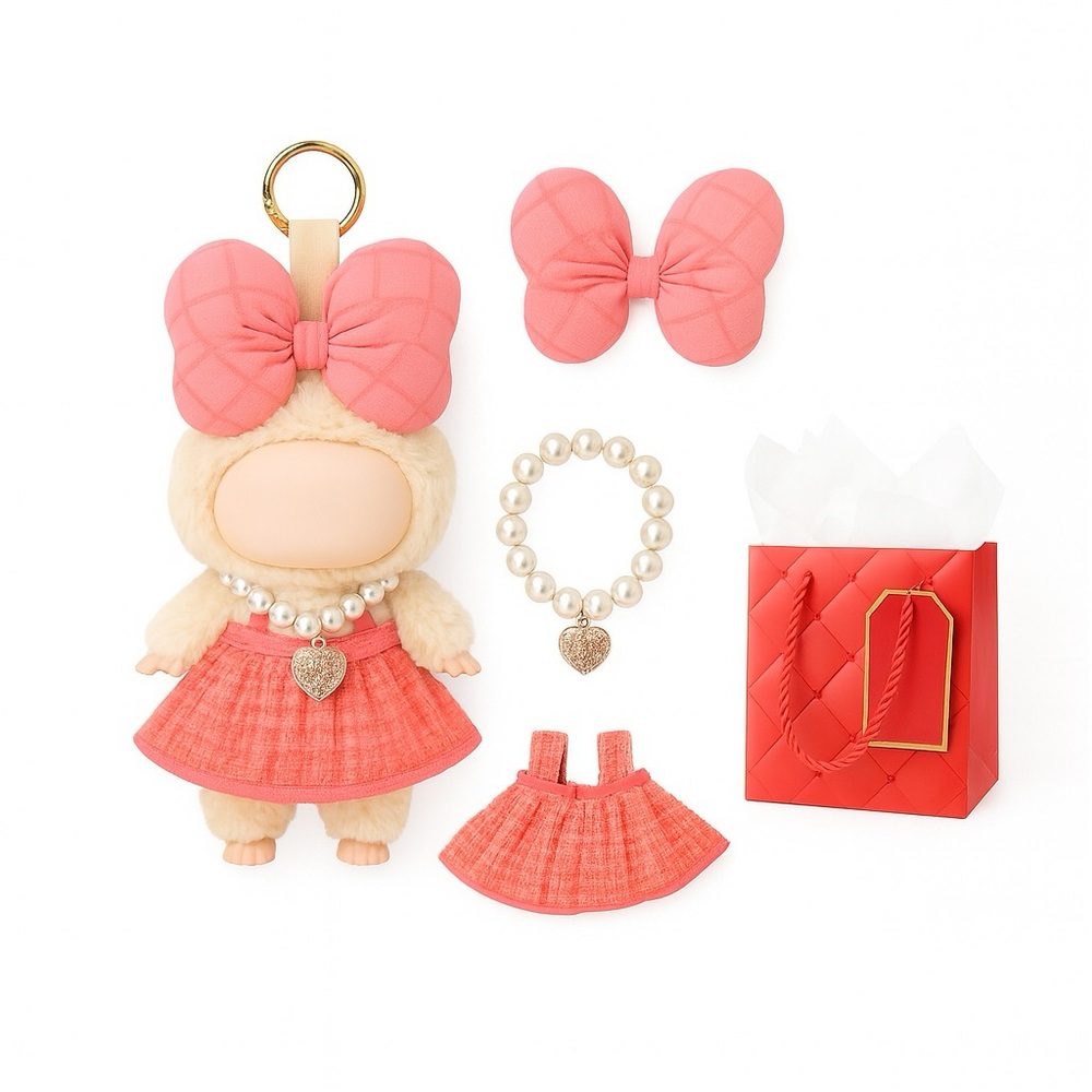 Labubu Gift Set - Dress, Bow & Necklace (No Doll) Gift Bag Assorted Colors